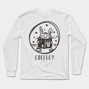 coffee? cute cat reading a cat book Long Sleeve T-Shirt